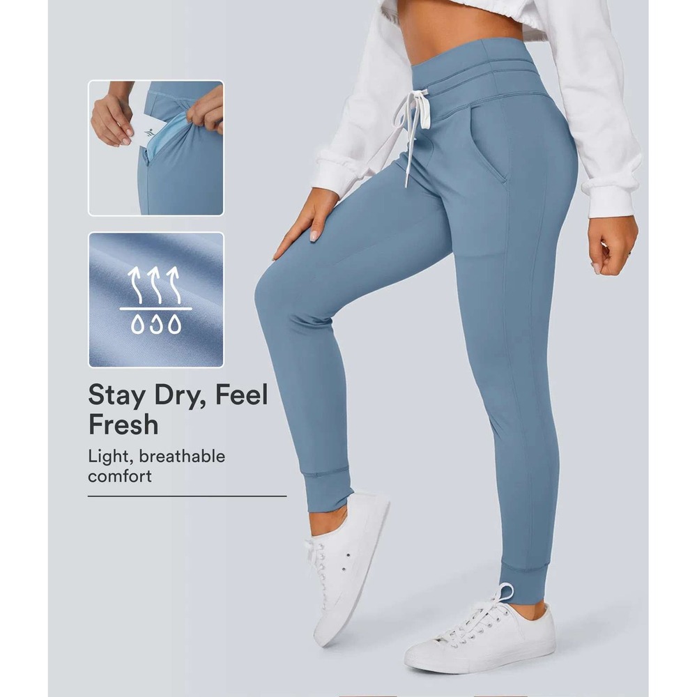 Halara SoftlyZero High Waisted Drawstring Pocket Full Length Joggers Blue XL